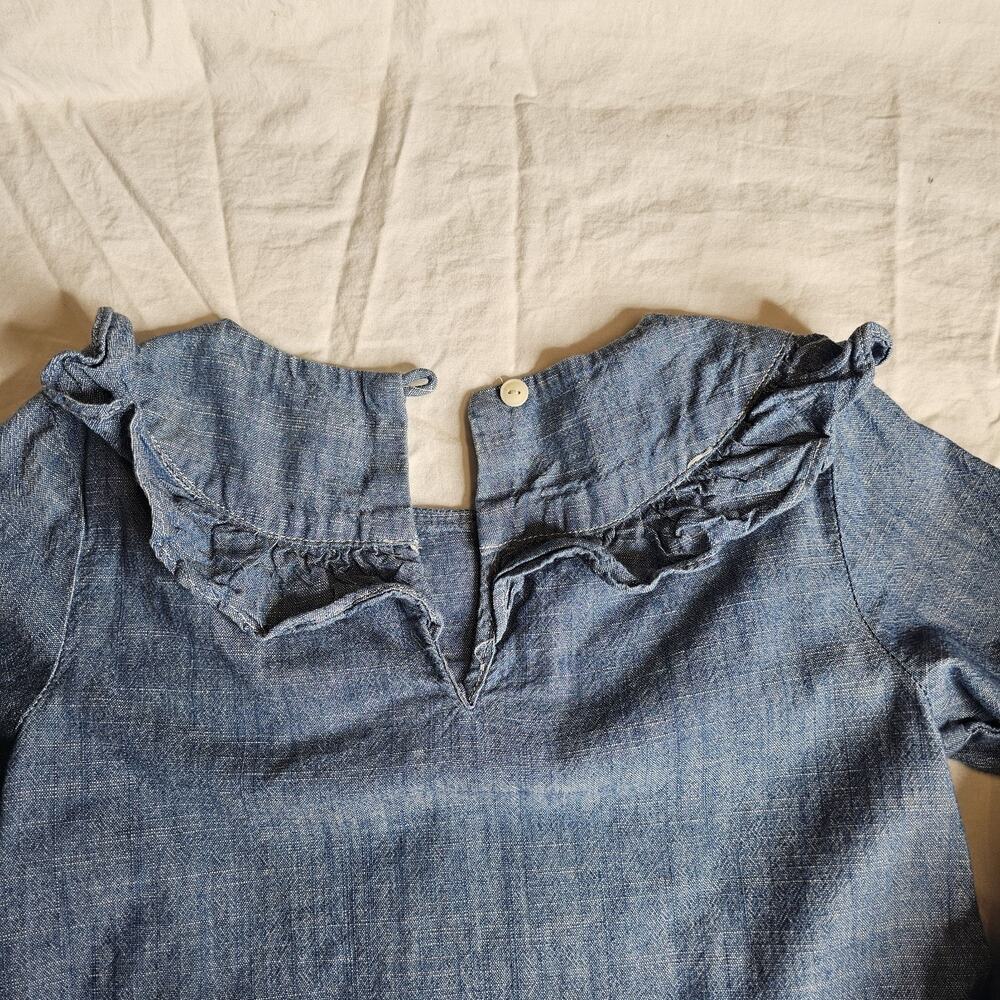Crewcuts Dress Girls 6 Blue Embroidered Chambray Long Sleeve Boho Floral - Picture 7 of 7